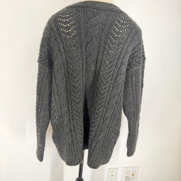 Anthropologie Cable Knit Pointelle Oversized Cardigan Sweater S Dark Academia - Picture 6 of 7